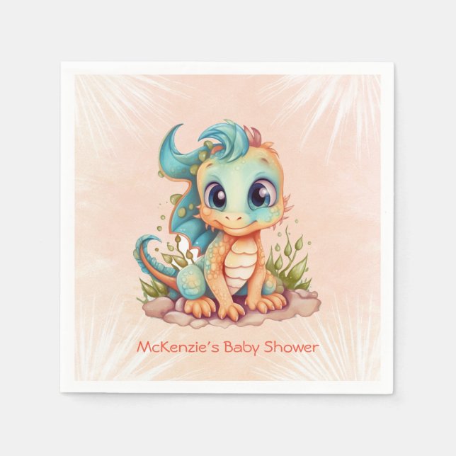 Adorable Little Dragon Fairytale Boy Baby Shower Napkin (Front)
