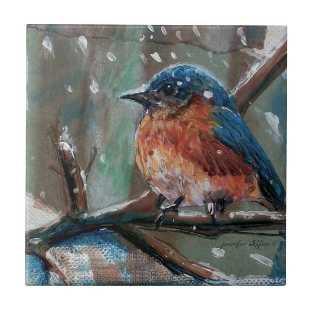 Adorable Little Eastern Bluebird Song Bird Small Tile (Front)