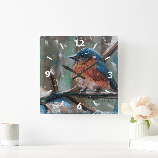 Adorable Little Eastern Bluebird Song Bird Square Wall Clock (Home)