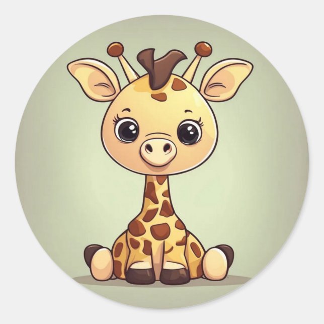 Adorable little giraffe classic round sticker (Front)