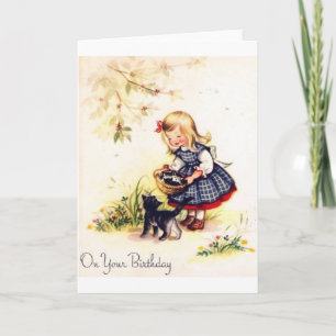 Adorable Little Girl And Kittens Birthday Card
