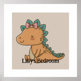 Adorable Little Girl Dinosaur - Cute Dino Design Poster