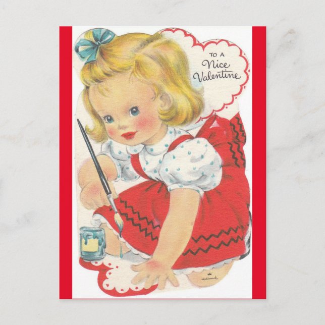 Adorable Little Girl Painting Valentine Postcard (Front)