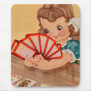 adorable little girl playing cards mouse mat