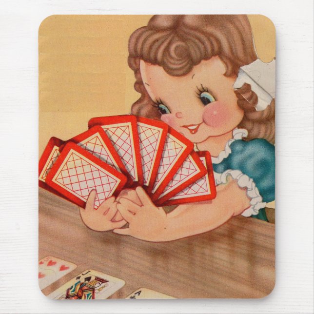 adorable little girl playing cards mouse mat (Front)