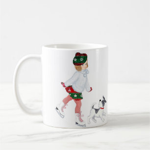 Adorable little girl skating on ice and Dog Coffee Mug