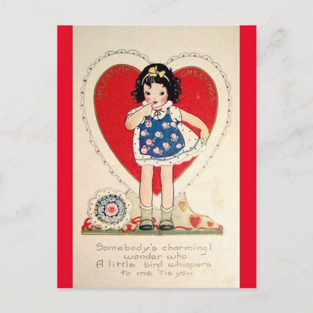 Adorable Little Girl Vintage Valentine Postcard (Front)