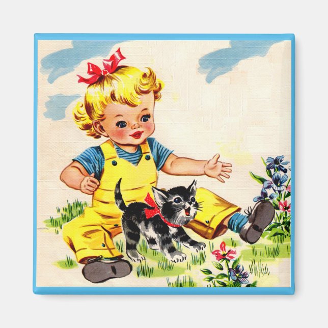 adorable little girl with adorable little kitten magnet (Front)