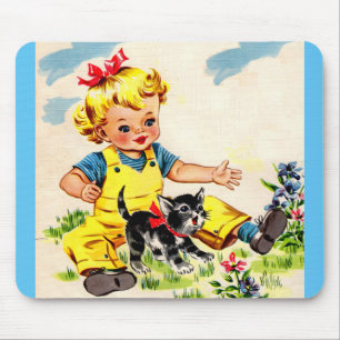 adorable little girl with adorable little kitten mouse mat