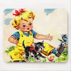 adorable little girl with adorable little kitten mouse mat
