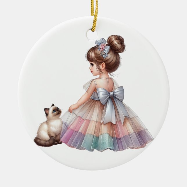 ADORABLE LITTLE GIRL WITH HER KITTEN CERAMIC TREE DECORATION (Front)