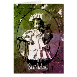 ADORABLE LITTLE GIRL WITH TEDDY BEAR DOLL 1900'S