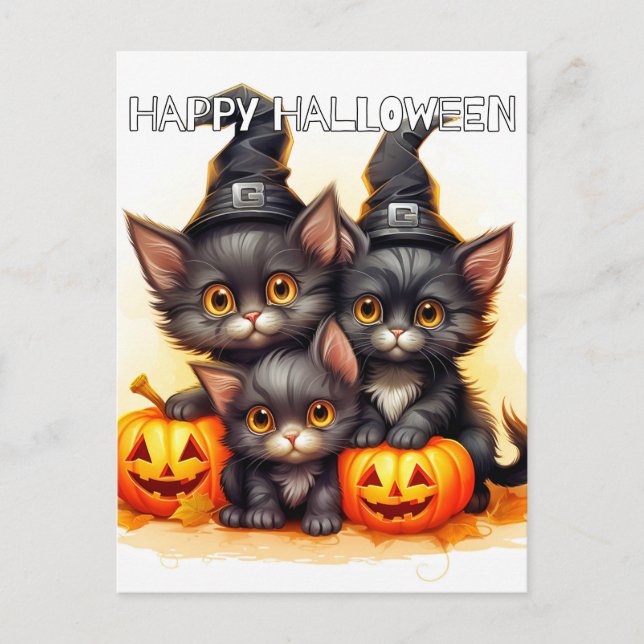 Adorable Little Halloween Kittens Postcard (Front)