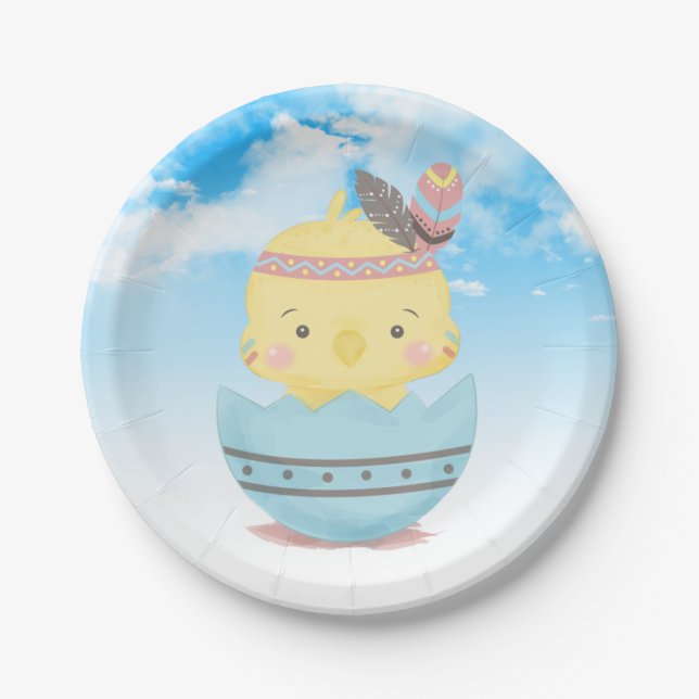 Adorable Little Hatched Chicken Baby Shower Paper Plate (Front)