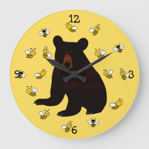 Adorable Little Honey Bee Bear Large Clock