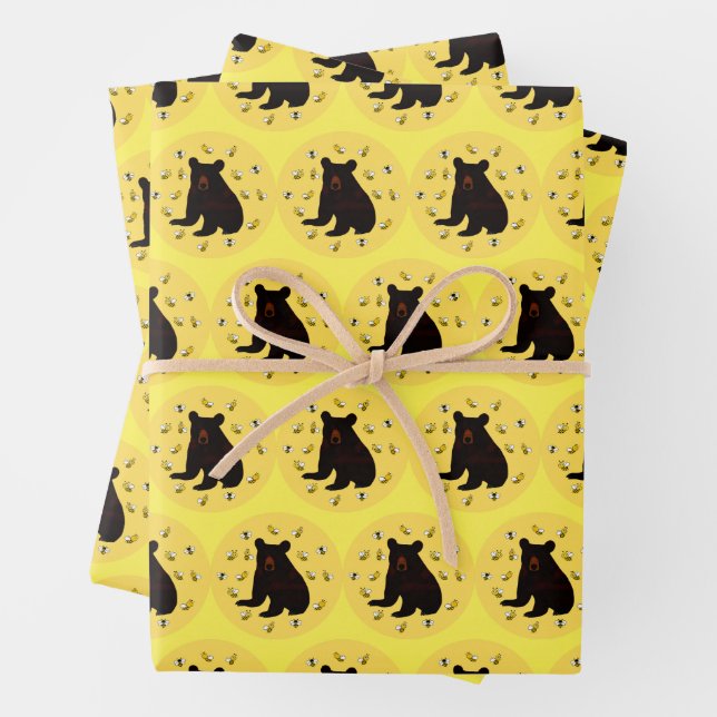 Adorable Little Honey Bee Bear Wrapping Paper Sheet (In situ)