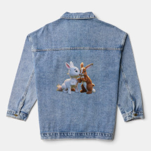 Adorable Little Horse Gently Nibbling a Cute Rabbi Denim Jacket