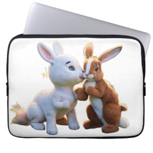 Adorable Little Horse Gently Nibbling a Cute Rabbi Laptop Sleeve