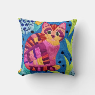 Adorable Little Kitten Quilt Like Design Cushion
