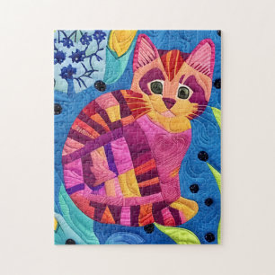 Adorable Little Kitten Quilt Like Design Jigsaw Puzzle