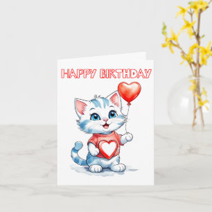 Adorable Little Kitty Cat Happy Birthday Card