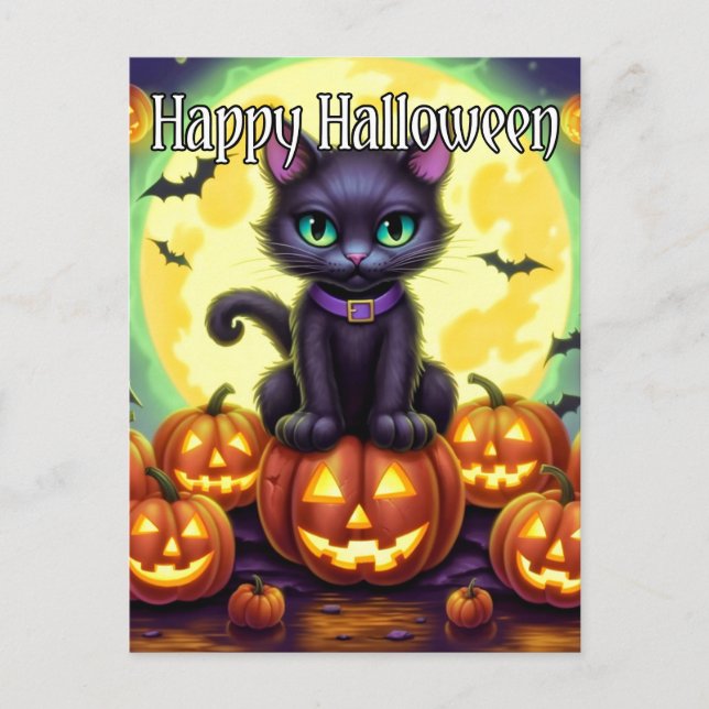 Adorable Little Kitty Cat | Happy Halloween Postcard (Front)