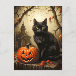 Adorable Little Kitty Cat Witch   Happy Halloween Postcard