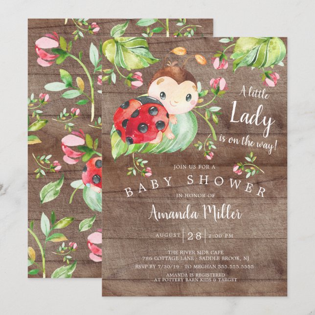 Adorable Little Lady Ladybug Baby Shower Invitation (Front/Back)