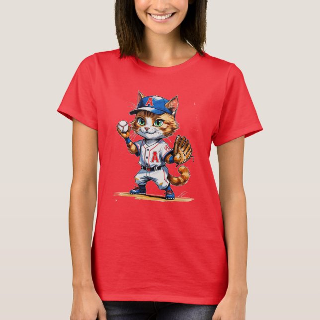 Adorable Little League Baseball Cat! T-Shirt (Front)