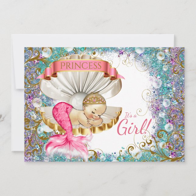 Adorable Little Mermaid Baby Shower Invitations (Front)