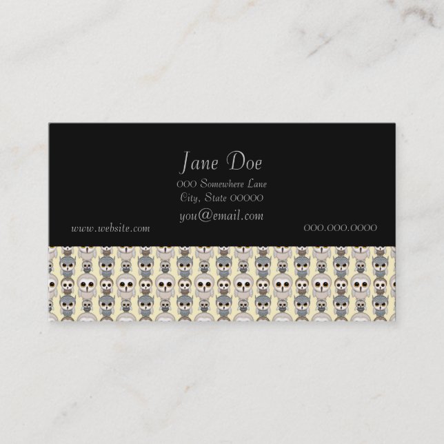 Adorable Little Owls Pattern on Light Yellow Business Card (Front)