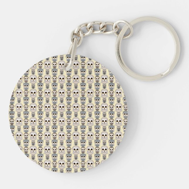 Adorable Little Owls Pattern on Light Yellow Key Ring (Back)