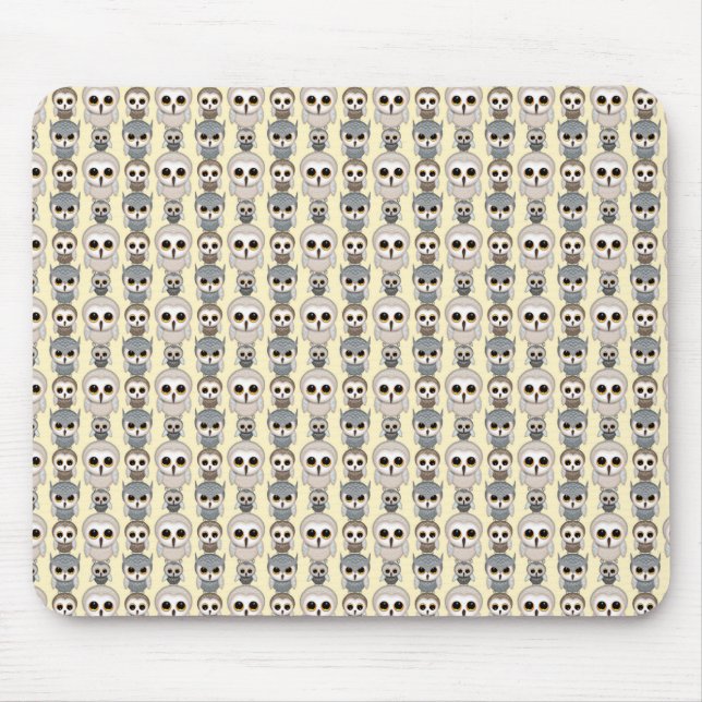 Adorable Little Owls Pattern on Light Yellow Mouse Mat (Front)