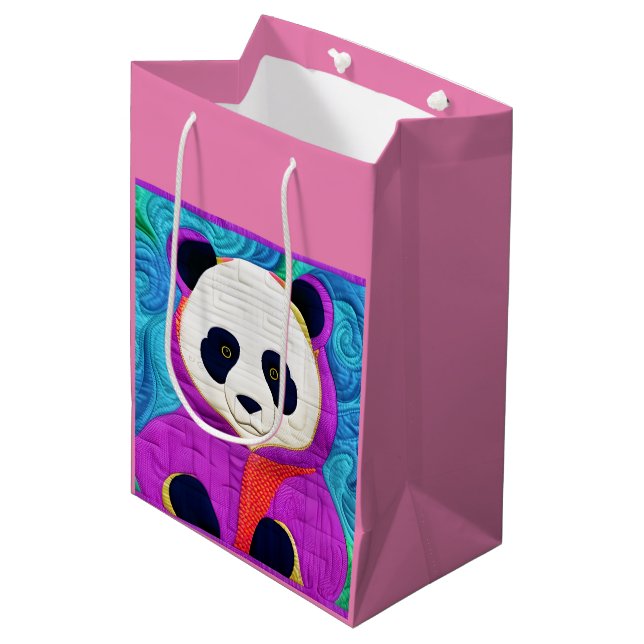 Adorable Little Panda - Quilt-Like Design Medium Gift Bag (Front Angled)