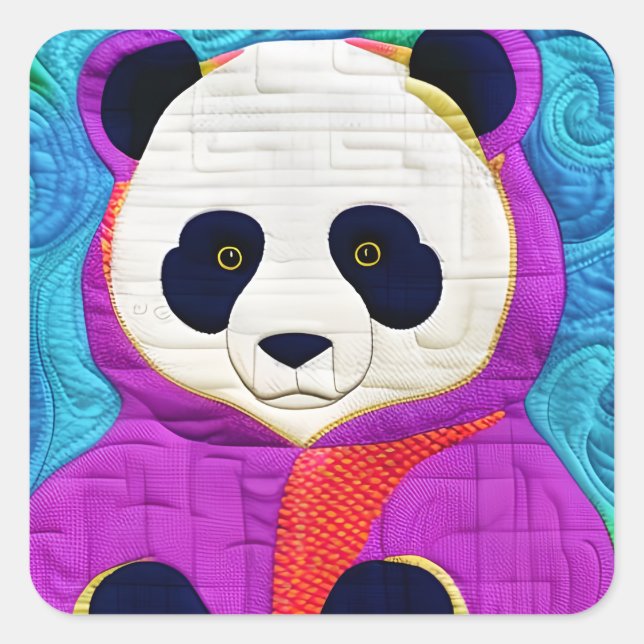 Adorable Little Panda - Quilt-Like Design Square Sticker (Front)