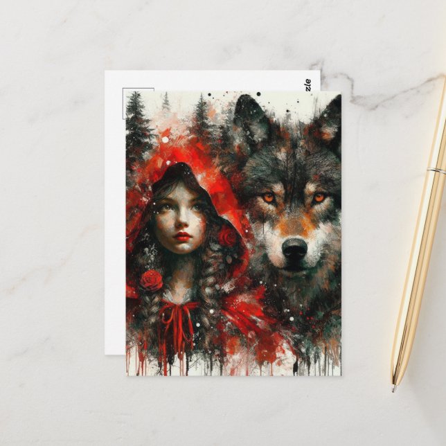 Adorable Little Red and the Wolf Postcard (Front/Back In Situ)