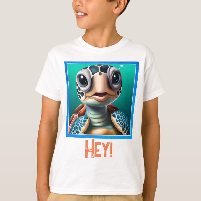 Adorable Little Sea Turtle Kids Editable T-Shirt (Front)