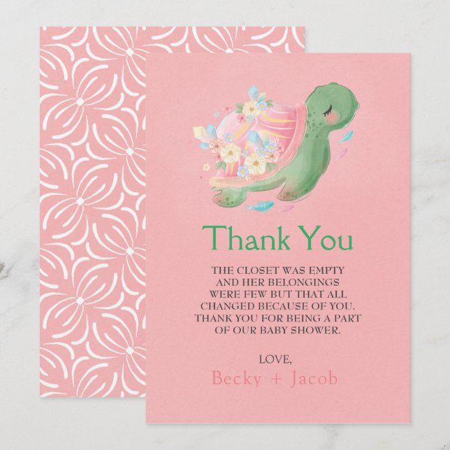 Adorable Little Turtle Baby Shower Thank You Card (Front/Back)