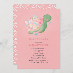 Adorable Little Turtle Pink Baby Shower Invitation