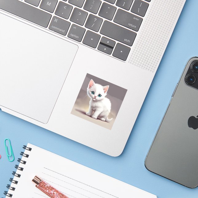 Adorable little white kitten (Laptop w/ iPhone)