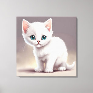 Adorable little white kitten canvas print