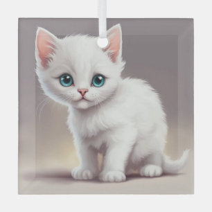 Adorable little white kitten glass tree decoration
