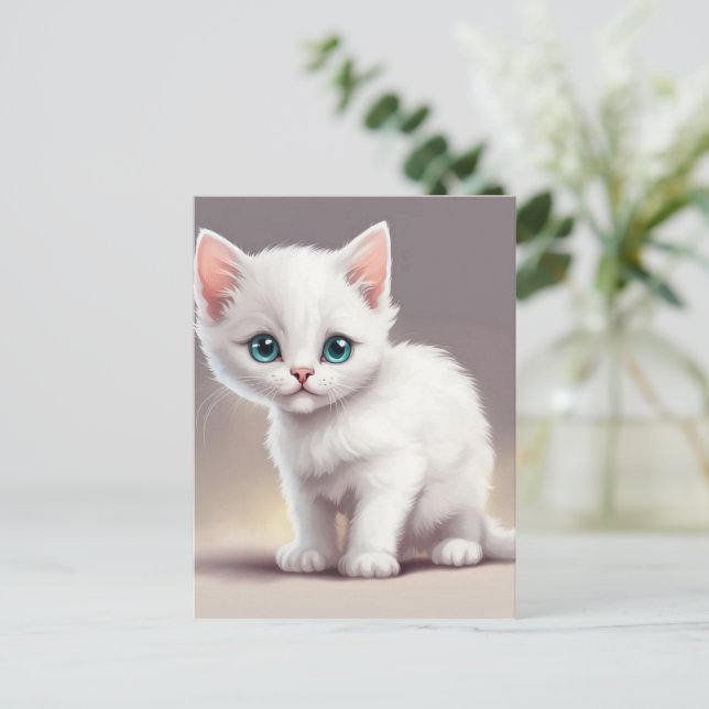 Adorable little white kitten postcard (Standing Front)