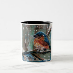 Adorable little winter eastern bluebird Two-Tone coffee mug