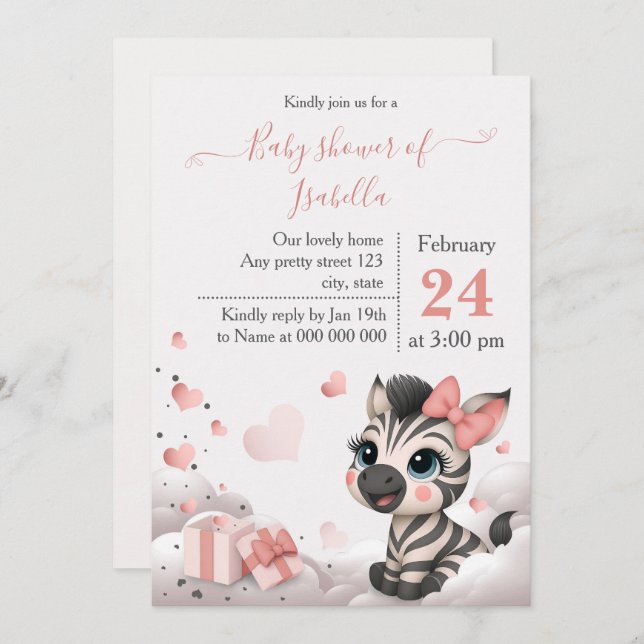 Adorable little zebra baby shower invitation (Front/Back)