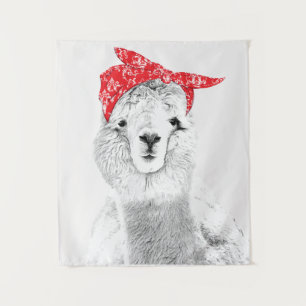 Adorable Llama Wearing a Red Bandana Tapestry