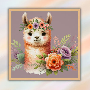 Adorable Llama with Blossoms for Kids   Poster