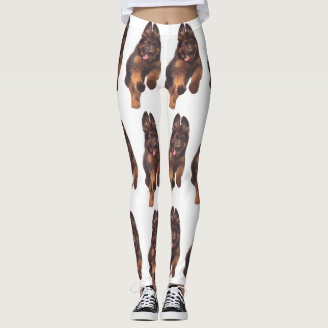 Adorable Long Haired German Shepherd Puppy Leggings (Front)