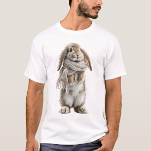 Adorable Lop-Eared Rabbit Wearing a Cosy Winter T-Shirt