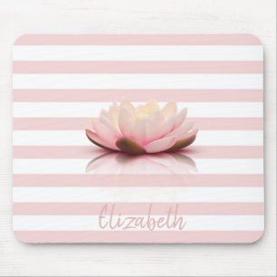 Adorable Lotus Flower.Pink White Stripes Mouse Mat